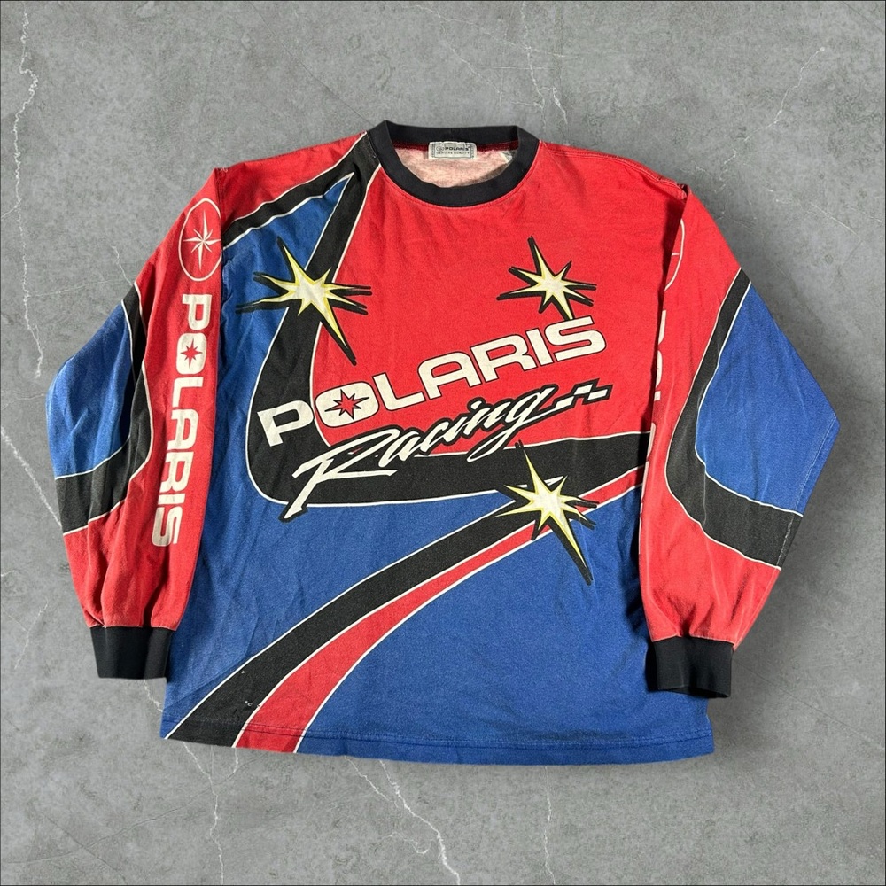 Vintage Polaris Shirt Mens Large Red Blue Colorblock AOP Racing Endura Motocross